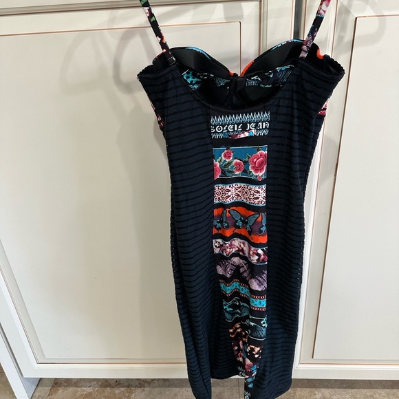 Jean Paul Gaultier Mixed-Print Paneled Bustier Dress Blue Multi (3) - Picture 9 of 12